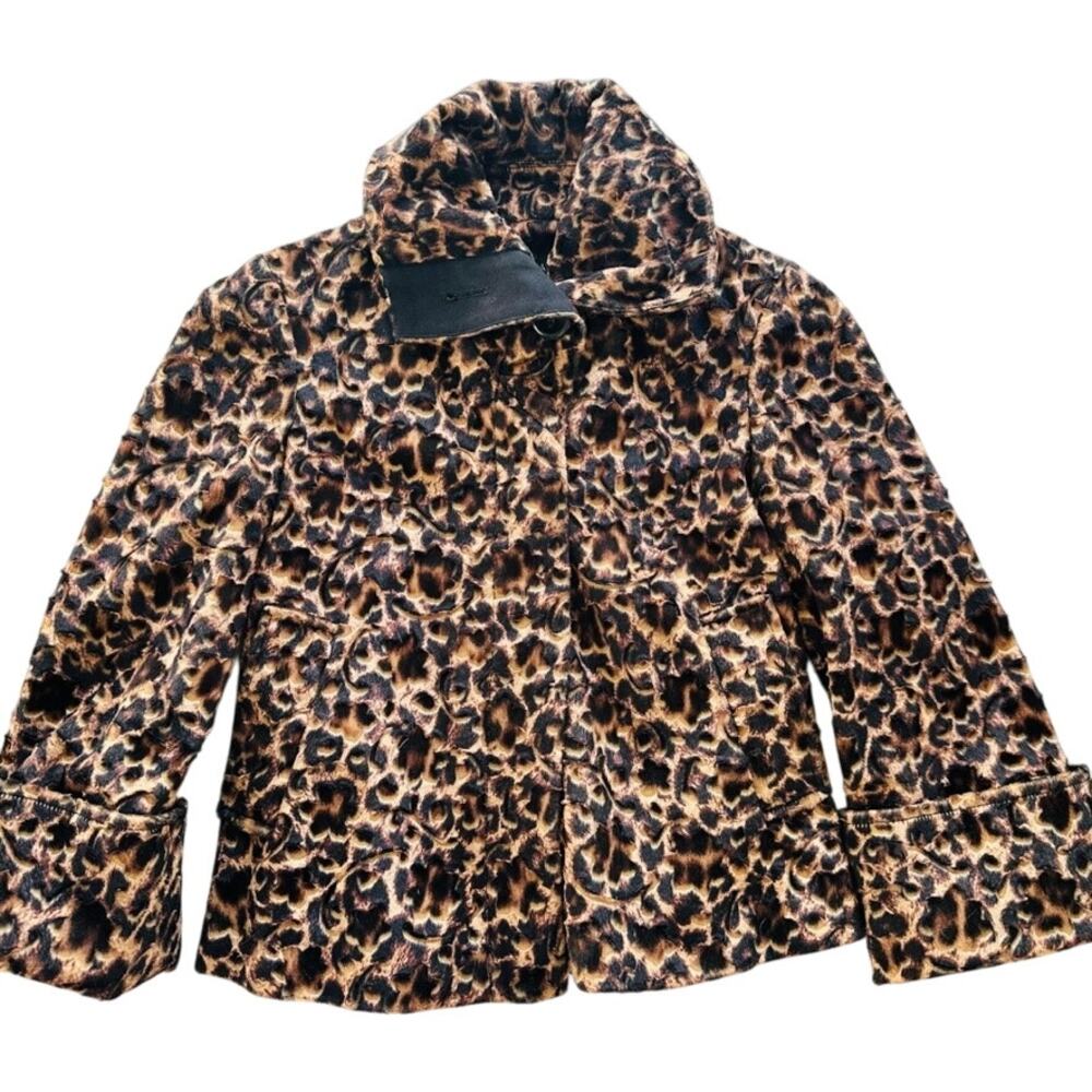 Etcetera Ladies Leopard Short Jacket Size Small Retro Brown Black Faux Fur